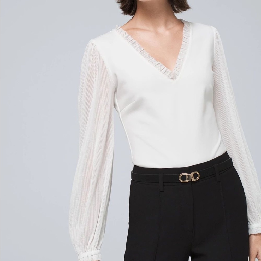 WHBM Mesh Blouson-Sleeve Top, Size XSP, NWT